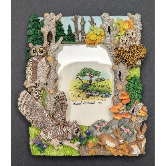 Other - Resin Woodland Owl & Rabbit Picture Frame Forest Wildlife Nature Decor